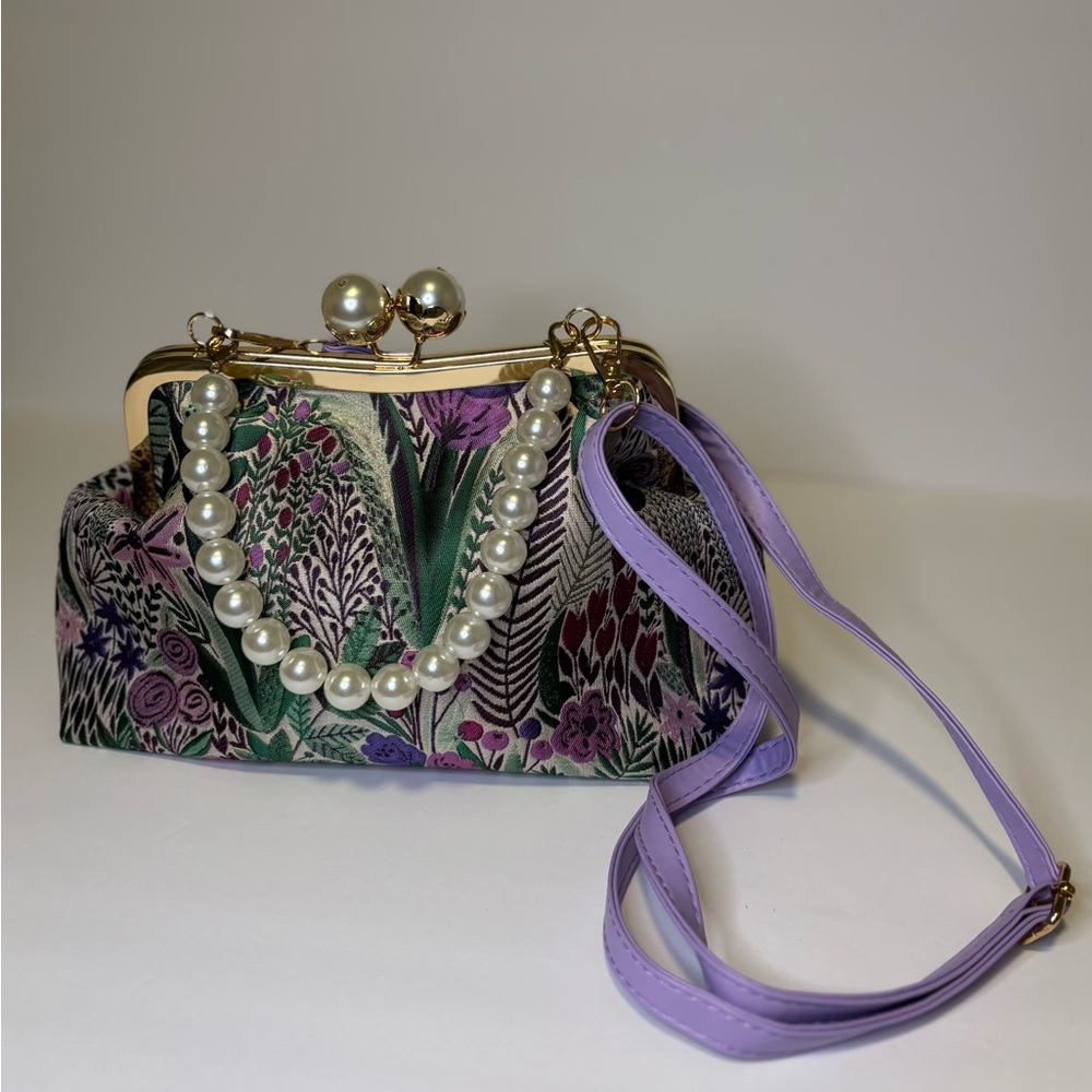 Botanical Clutch with Pearl Detail - Picture 2 of 4
